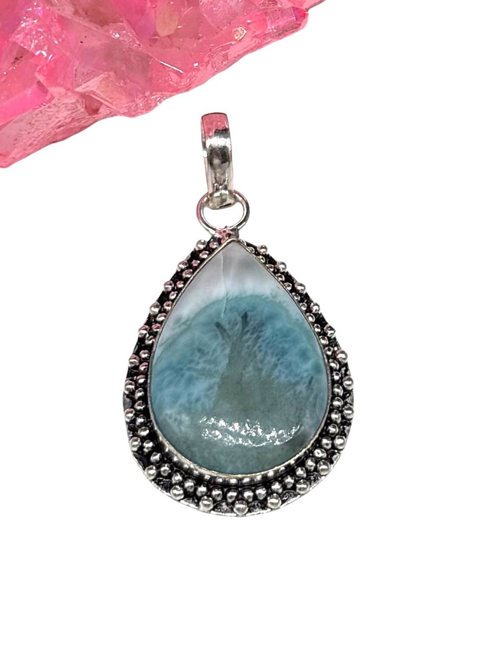 Larimar Necklace Pendant 925 Sterling Silver Overlay